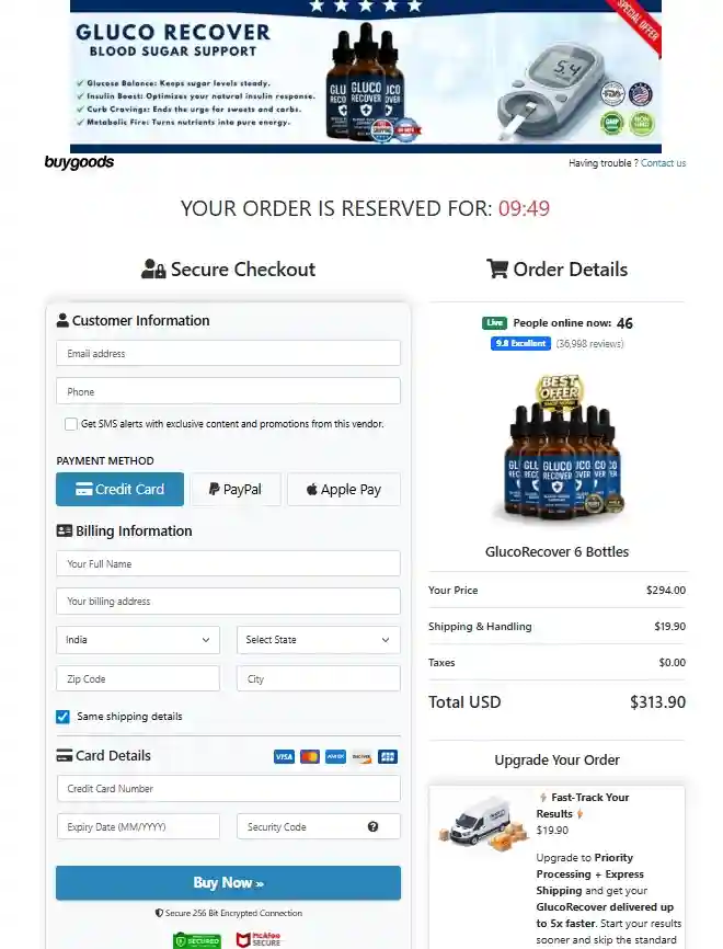 GlucoRecover Order Page